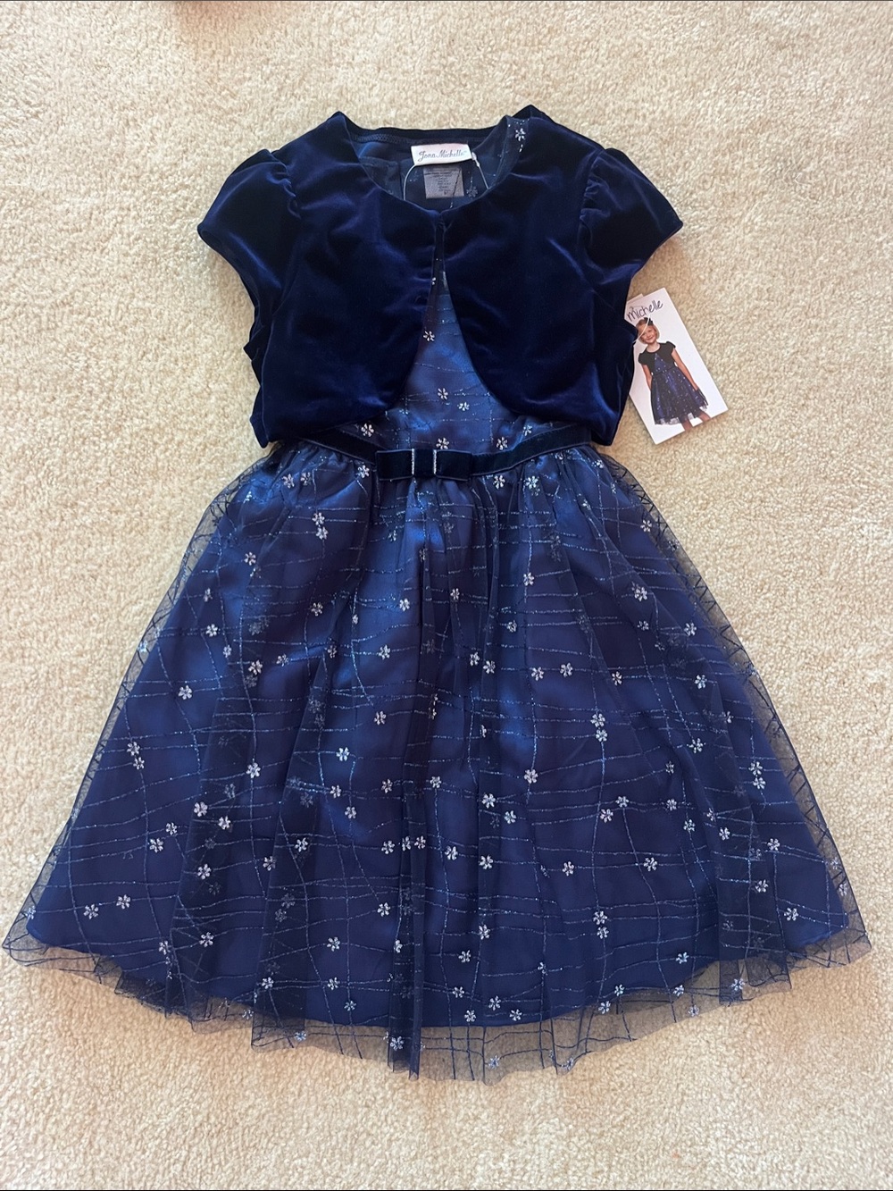 Girls Navy Velvet & Tulle Party Dress